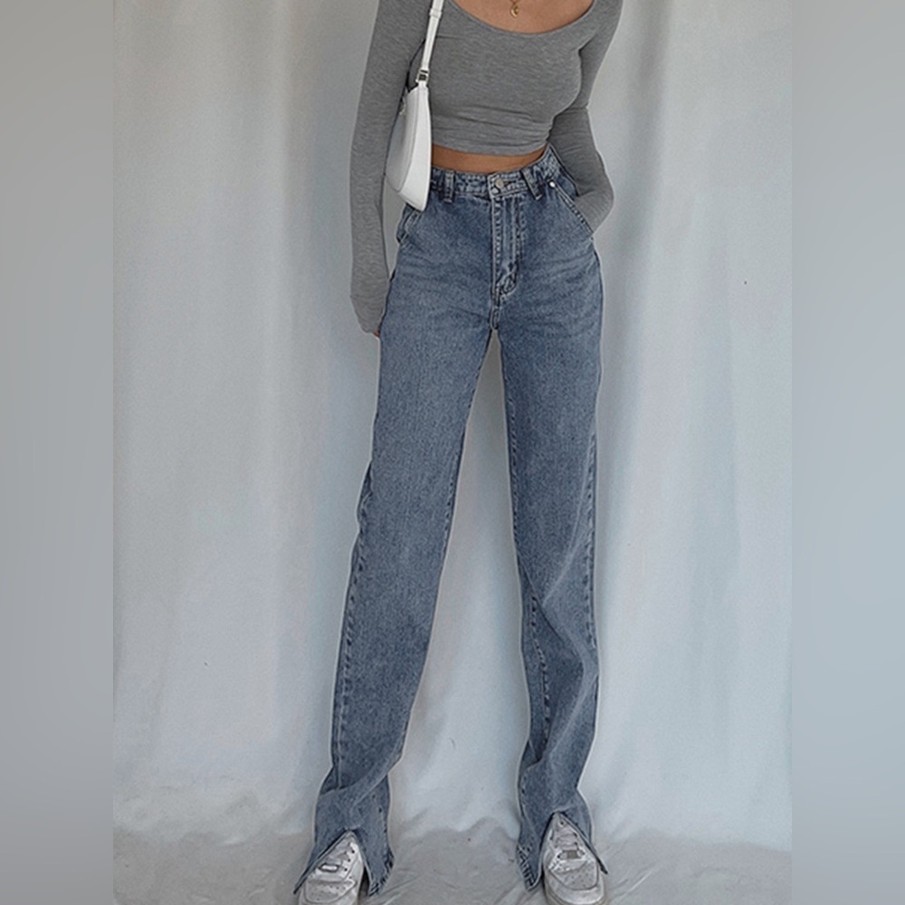 NEW Commense Classic Straight Leg Jeans Split Hem Blue sz Medium